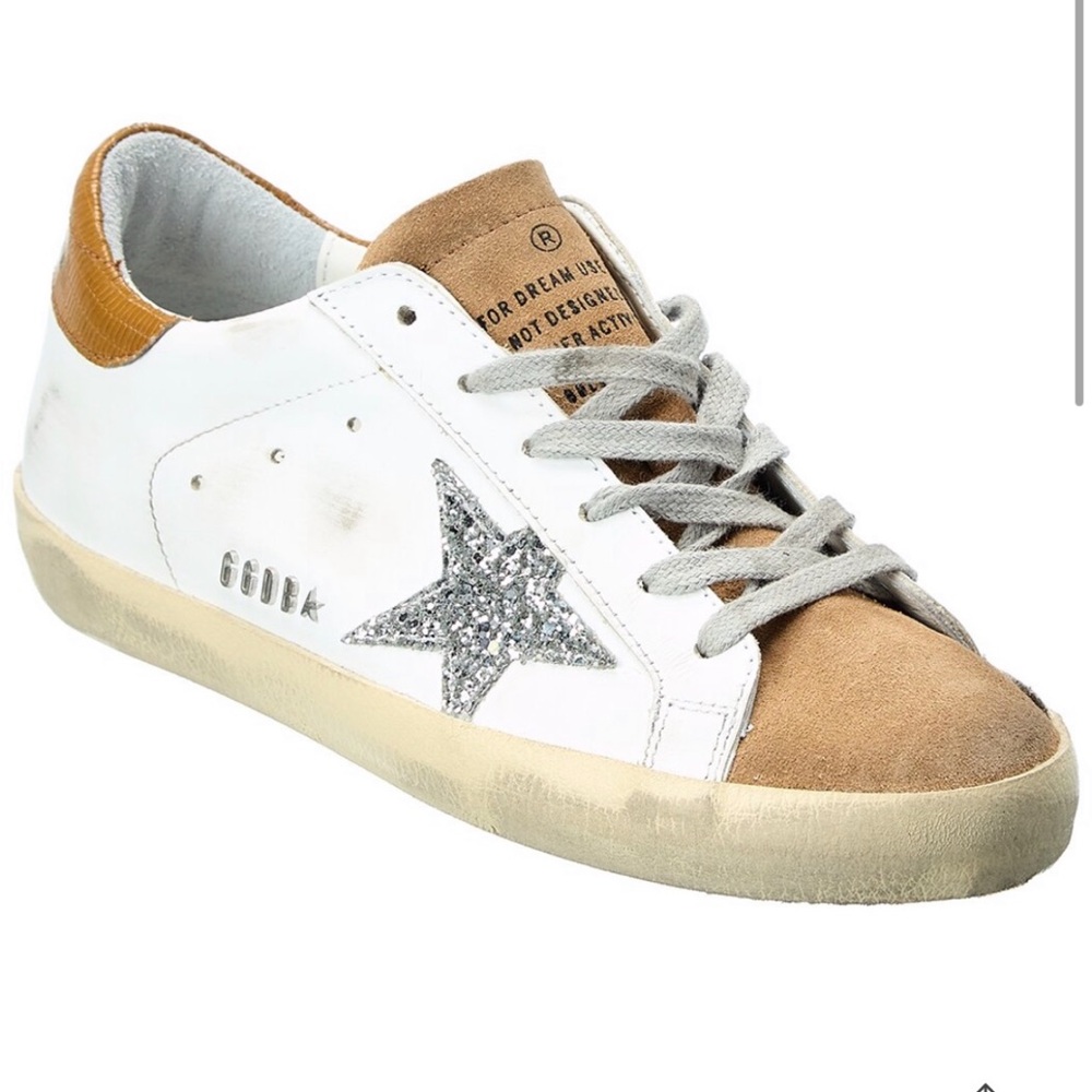Golden Goose White and Brown Sneakers with Glitter Star 39